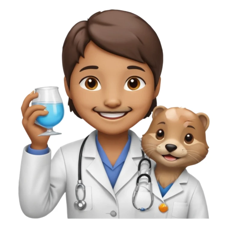 crea una nutria nutriologa con bata blanca diciendo gracias sticker