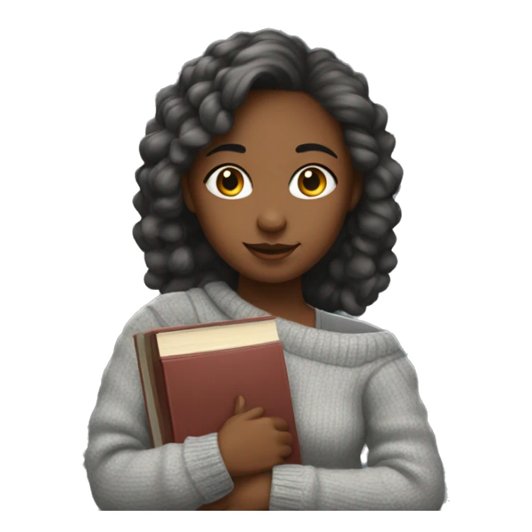 Girl with Off one shoulder grey sweater with books in her arms   sticker