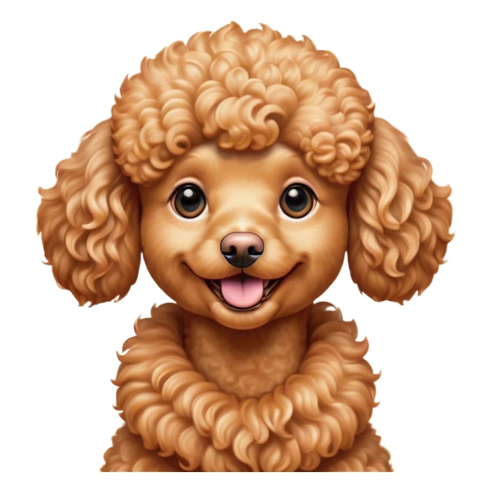 Cinematic Comical Apricot Poodle Portrait Emoji, Head tilted dramatically with an exaggeratedly amused expression, featuring a glossy, curly apricot Fur with a vibrant sheen, wide, expressive warm eyes filled with playful disbelief, Simplified yet hilariously expressive features, highly detailed, glowing with a slightly sassy glow, high shine, dramatic yet playful, stylized with an air of cheeky mischief, bright and endearing, soft glowing outline, capturing the essence of a spirited and over-the-top companion, so meme-worthy it feels like it could side-eye its way into internet fame instantly! sticker