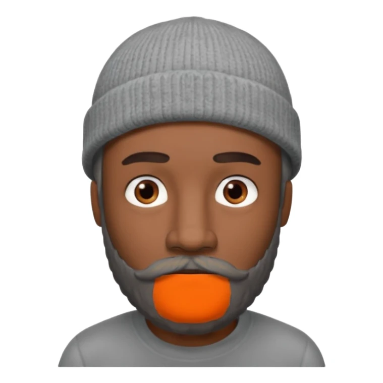 A dark-skinned man with a gray beanie, brown eyes, and a gray mustache and beard, wearing a calm expression. sticker