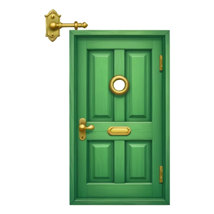 A simple green door emoji with a handle, a window, and a knocker sticker