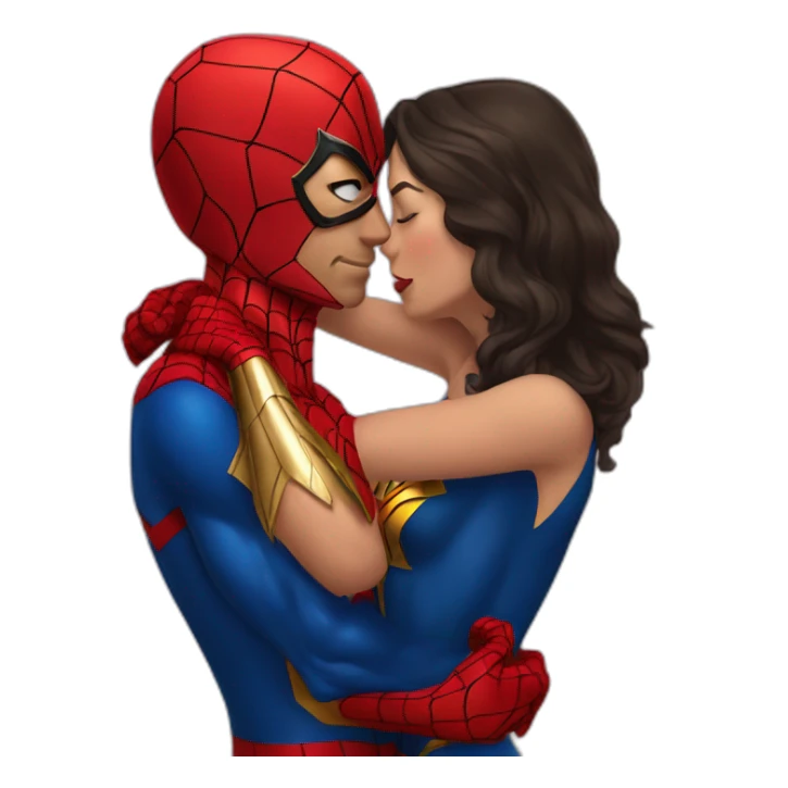 Wonderwoman kissing spiderman sticker