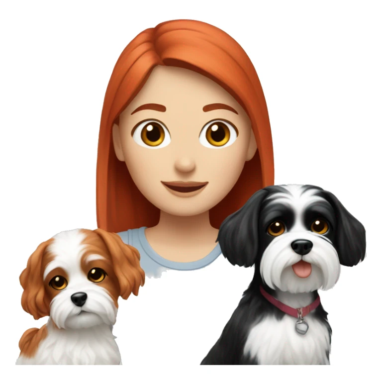 Red-haired girl next to her black and white Maltese dogs sticker