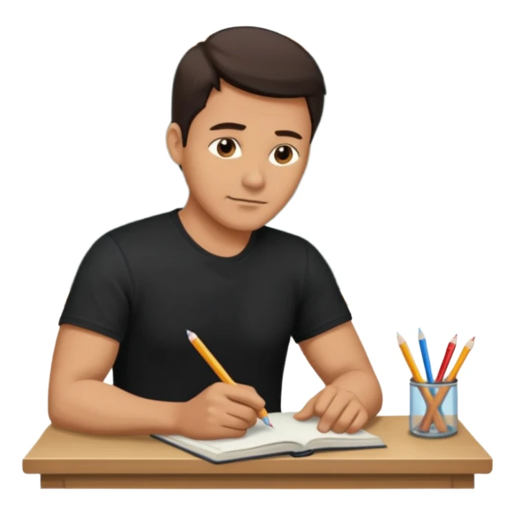 A handsome man in his 40s studying hard. Change his shirt in the first image to black. sticker