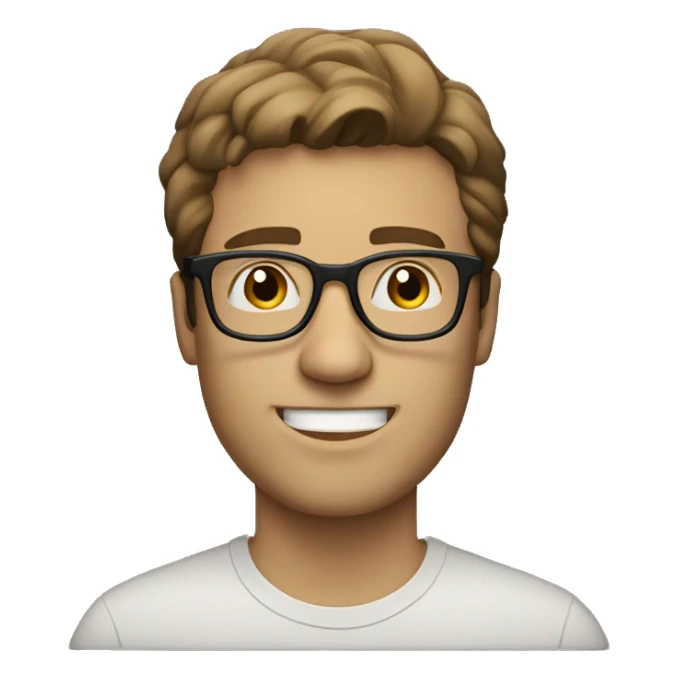white guy brown hair square glasses with laptop sticker