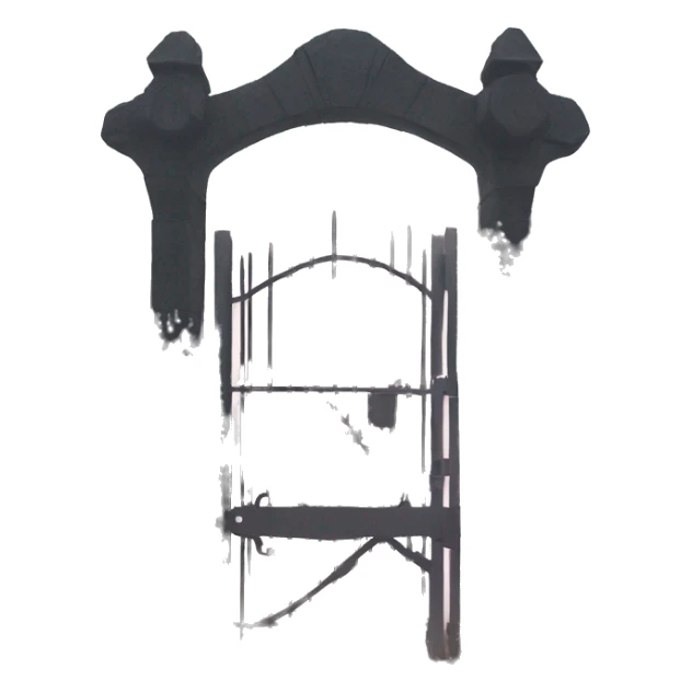 Haunting pig graveyard gate at noon, light fog sticker