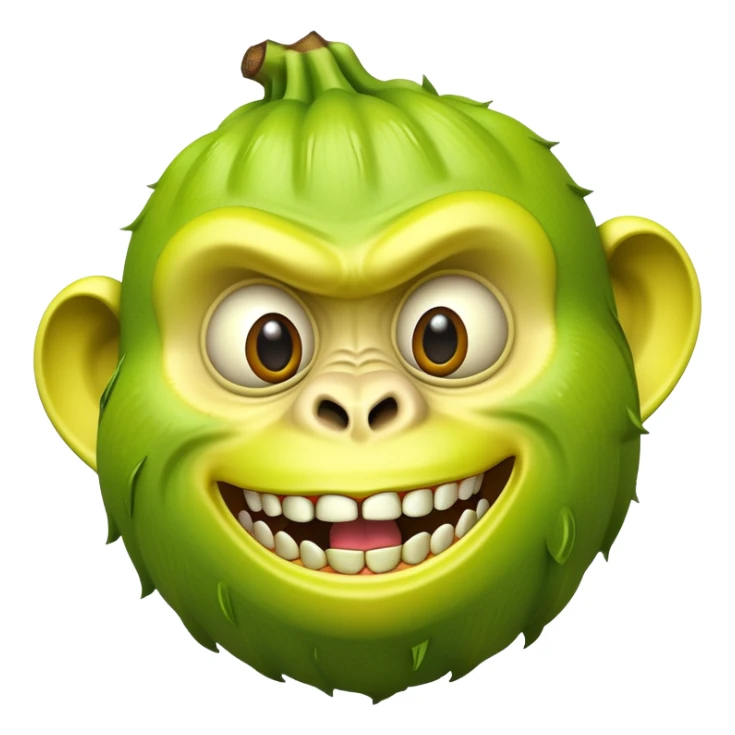 A peeled banana body with a lime green gorilla head showing teeth and expressive eyes sticker