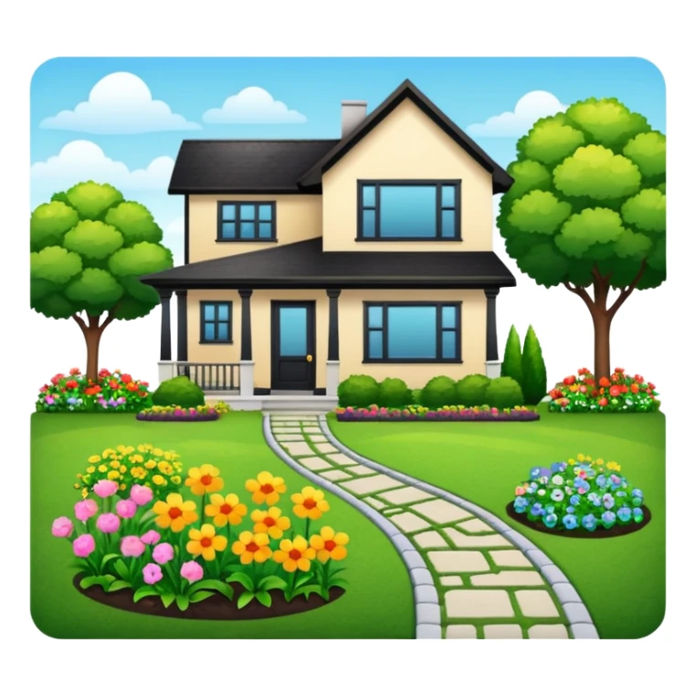 front yard house with garden and parking lot sticker