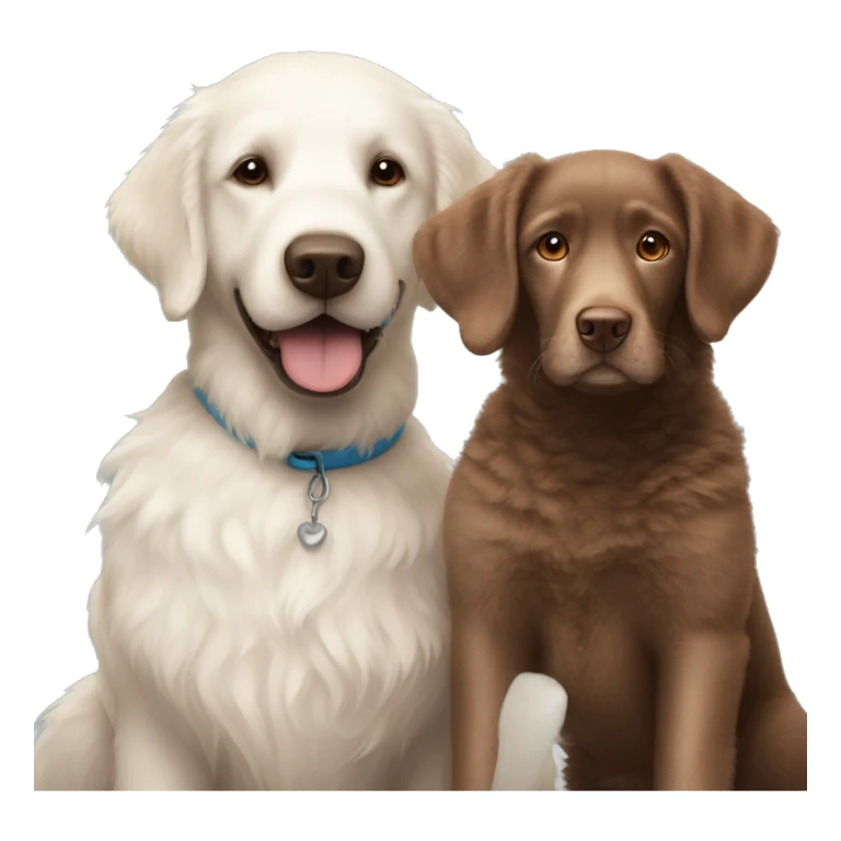 Brown Labrador and fluffy white poodle happy together  sticker