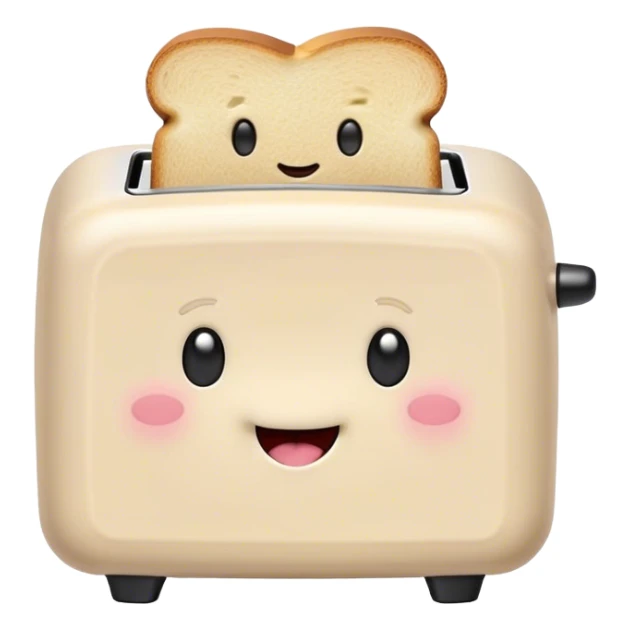Cute Kawaii Toaster, tiny and square, soft pastel cream with a happy smile, chubby cheeks, two little toast slices popping out, giggling in excitement! sticker