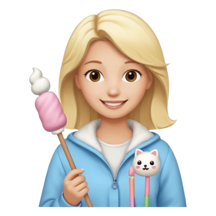blonde woman cute clothes holding marshmallow stick sticker