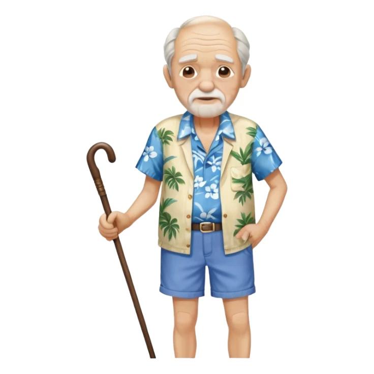 old man with cane and blue  Hawaiian shirt and cream short sticker