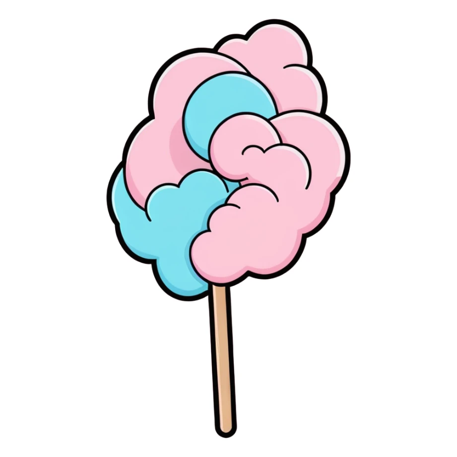 pastel pink cotton candy on a paper stick, swirling cloud-like texture sticker