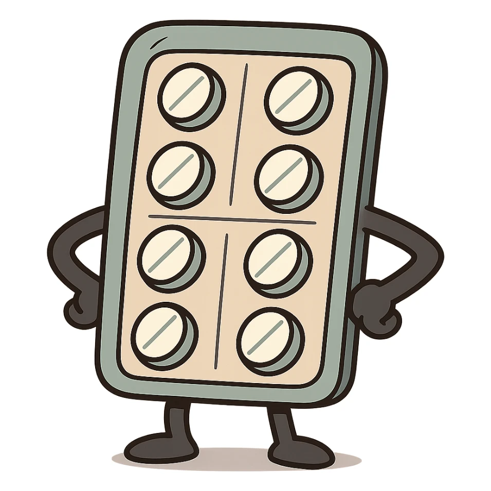 cartoon style blister pack of pills, no face sticker