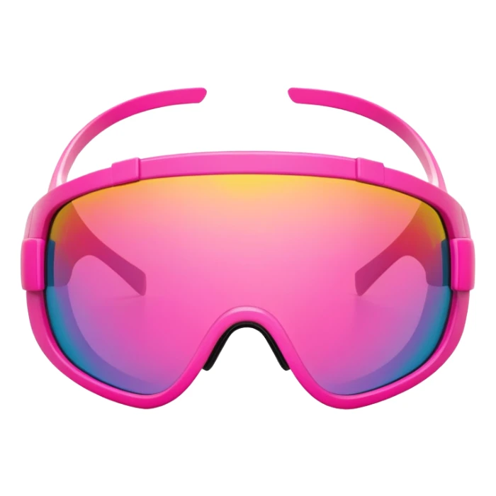sporty pink shield visor sunglasses with robust thick frame, futuristic athletic design, substantial build, mirrored one-piece lens sticker