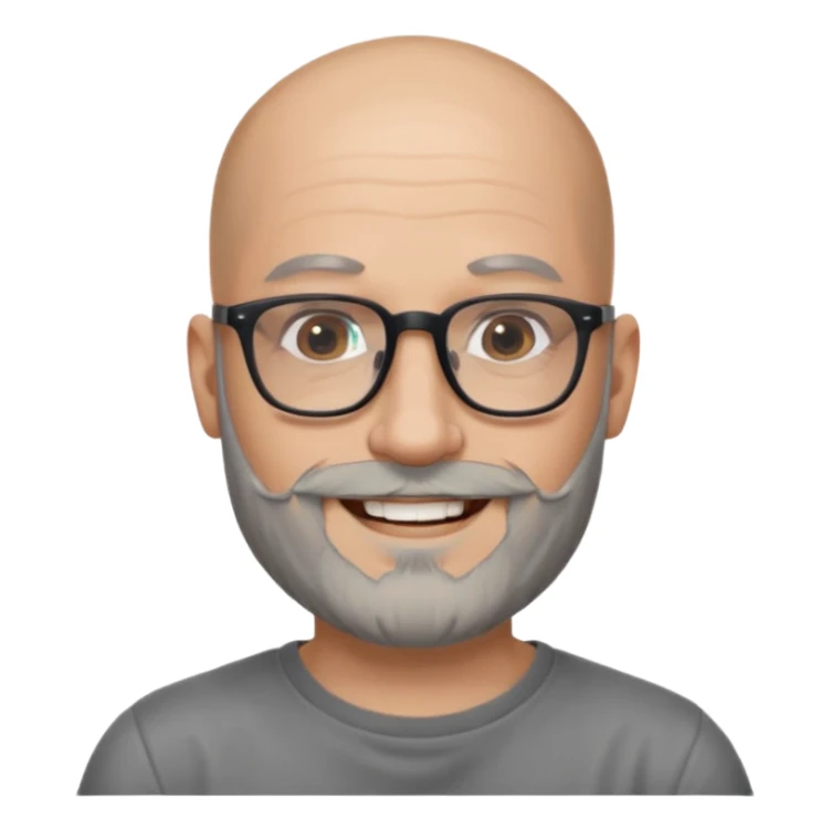 Bald man with salt and pepper beard and rectangle glasses and shoulder tattoos  sticker