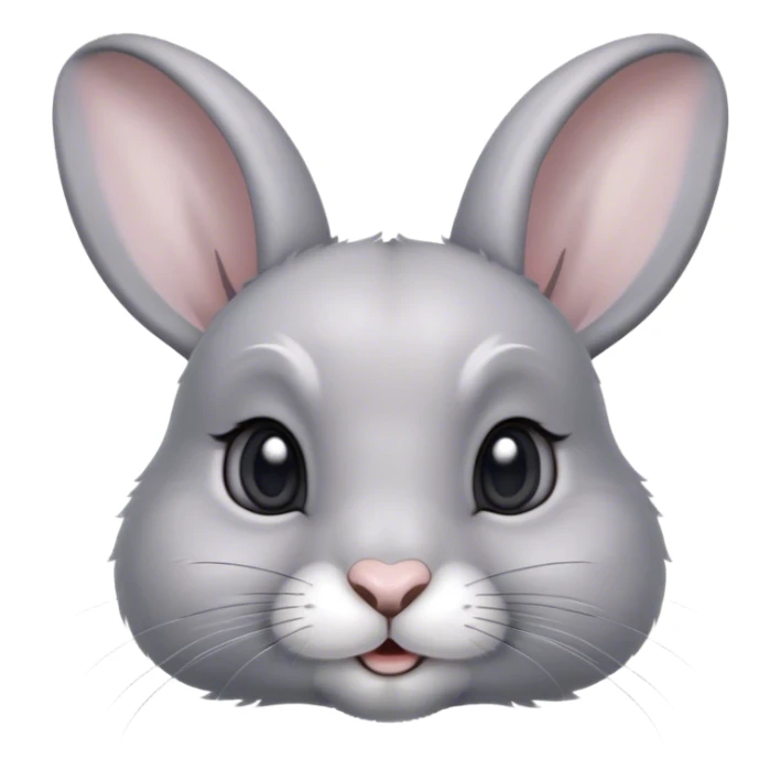 Cinematic Cute Grey Rabbit Portrait Emoji, Head tilted playfully and inquisitively, featuring a silky, smooth grey fur with soft, velvety textures, round, sparkling grey eyes filled with curiosity, Simplified yet irresistibly adorable features, highly detailed, glowing with a warm, friendly glow, high shine, affectionate and gentle, stylized with a touch of whimsy, bright and endearing, soft glowing outline, capturing the essence of a mischievous yet loving bunny, so playful it feels like it could hop out of the screen and into your arms! sticker
