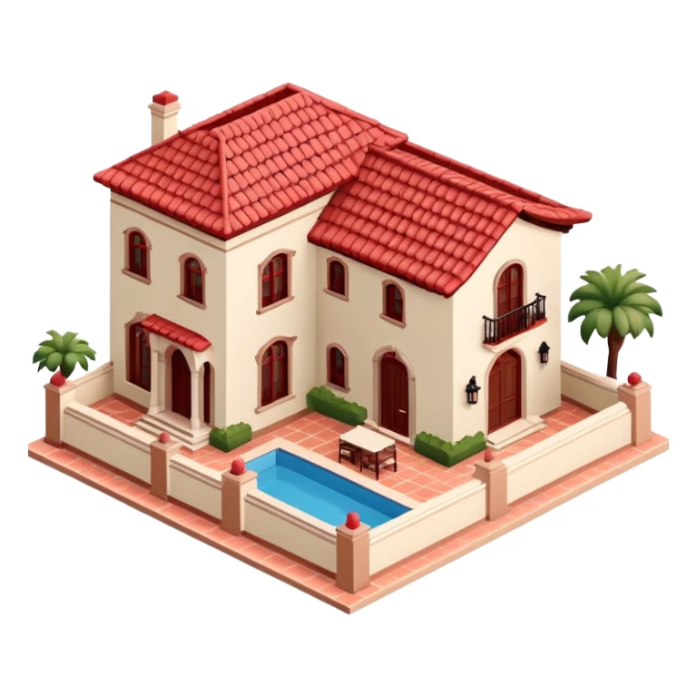 Spanish mansion, isometric dollhouse-style, realistic sticker