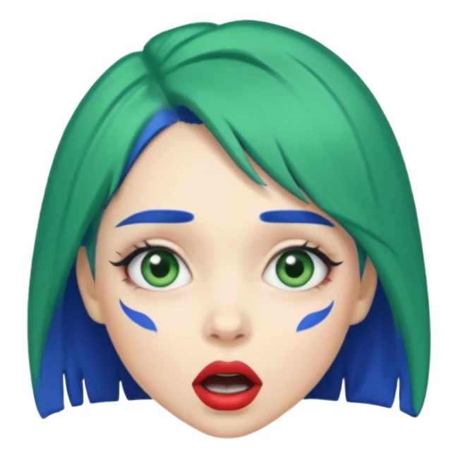 girl with green hair, blue lipstick, surprised expression sticker