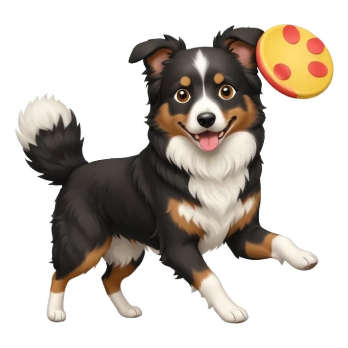 Tri color black Aussie Shepherd with frisbee  sticker