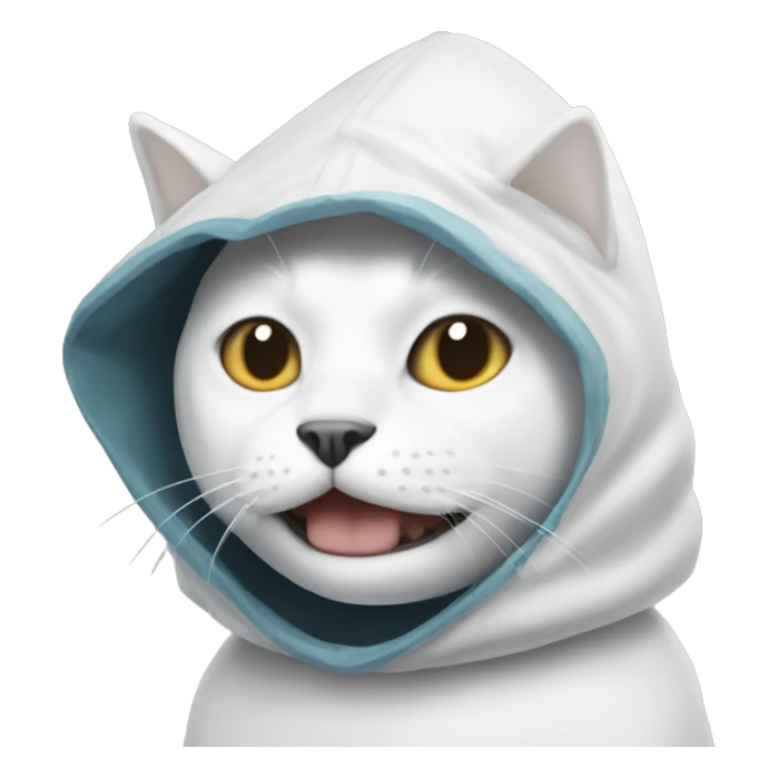 White cat with shark hood sticker