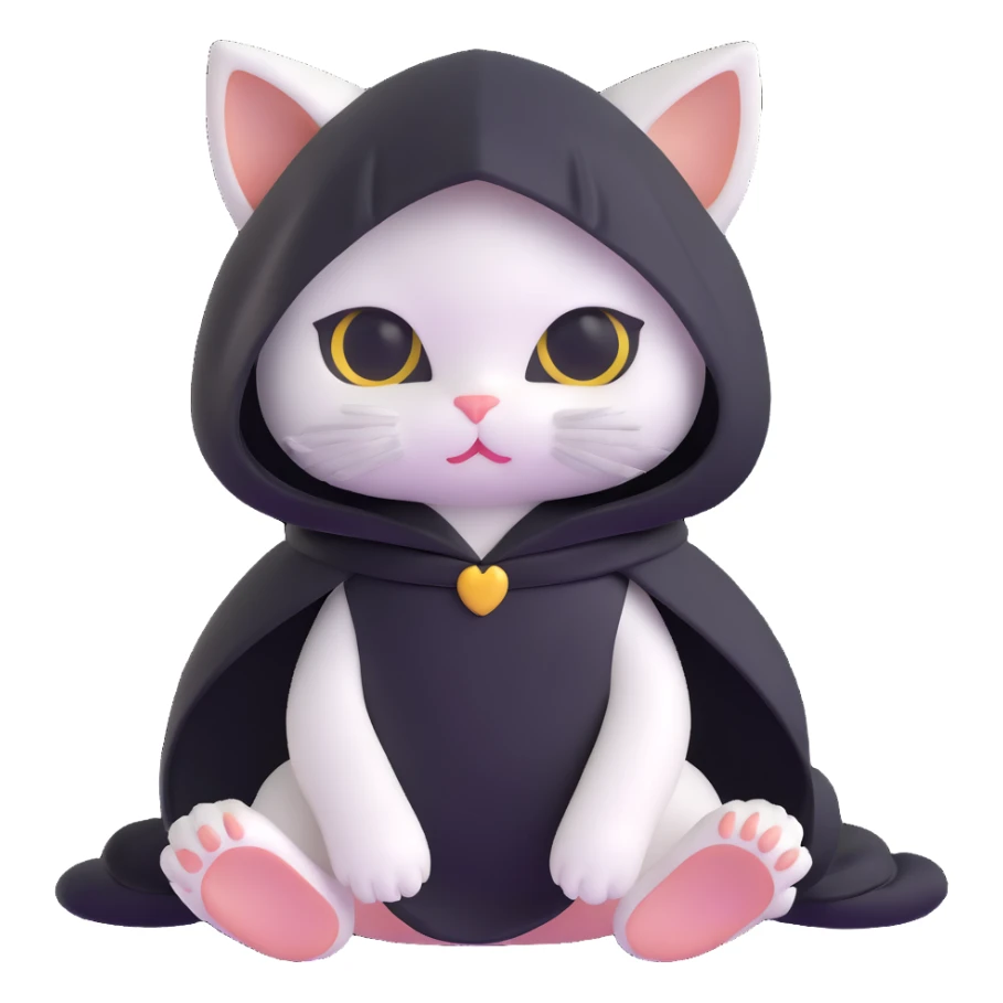 white baby cat wearing a black mini dress and black veil, sitting pose sticker