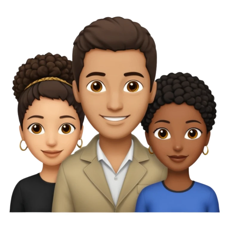  middle Eastern man with short brown hairwith two black african women both are African one is light skin black and one is medium tone black with african hair styles sticker