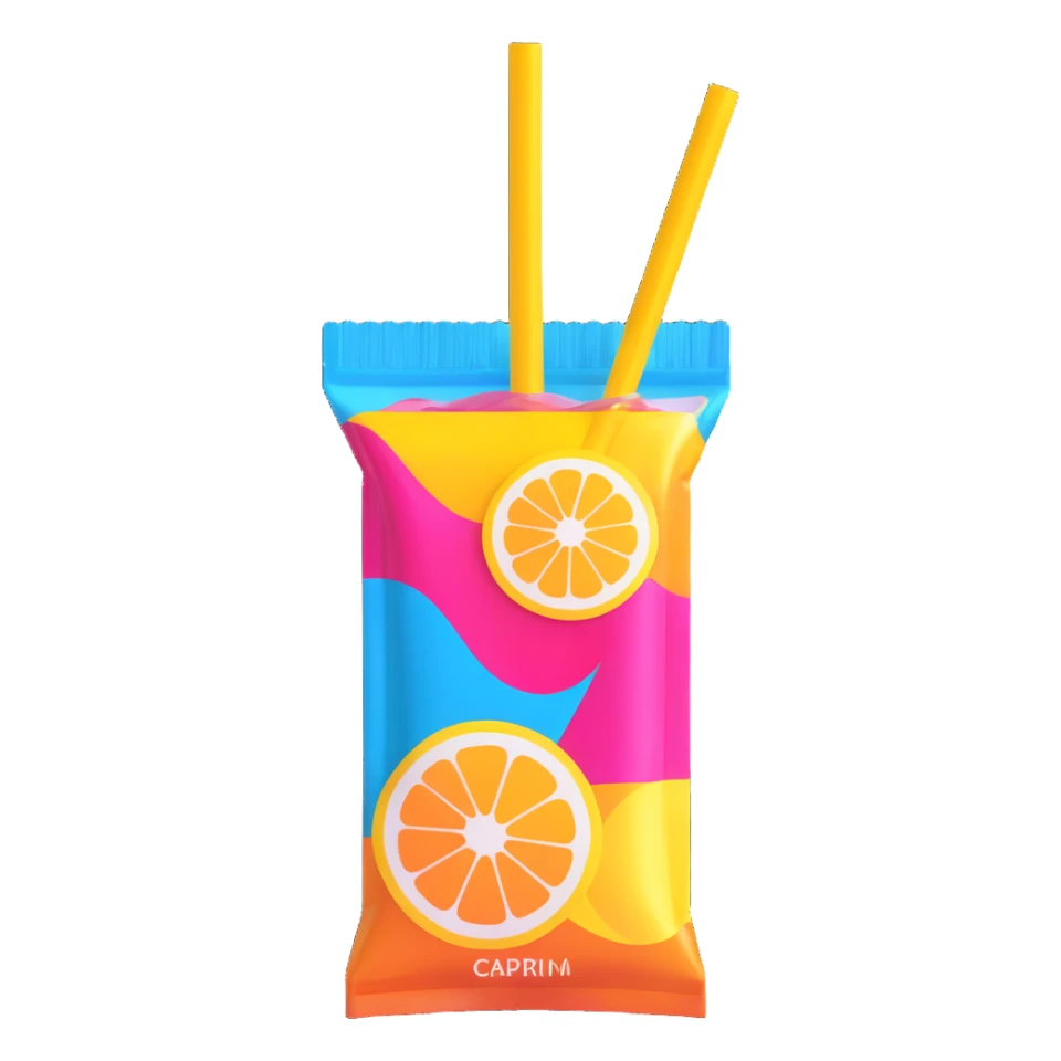 Capri Sun juice pouch with straw, playful and colorful sticker