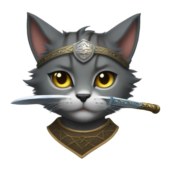 full view warrior cat with head band on and sword on the back sticker