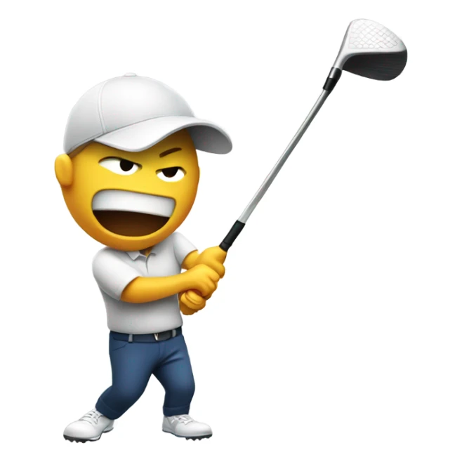 Angry golfer breaking a golf club sticker
