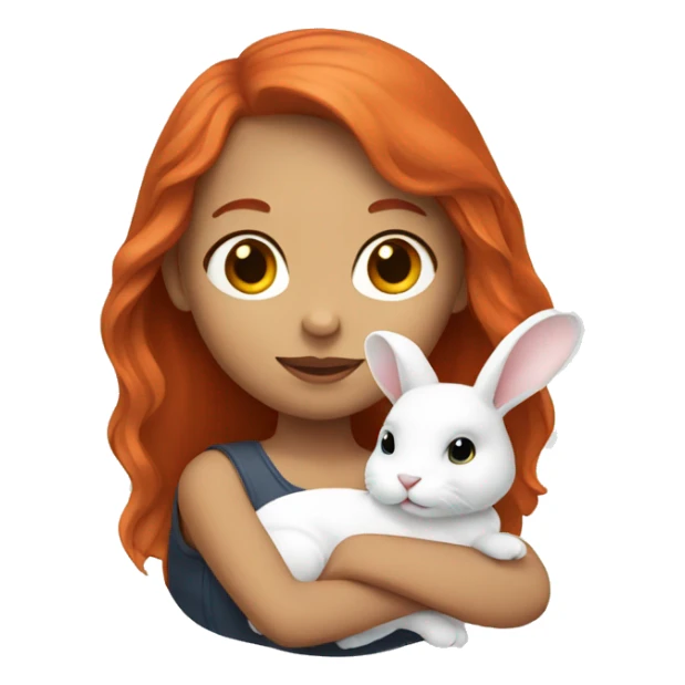 Red haired girl holding white bunny  sticker