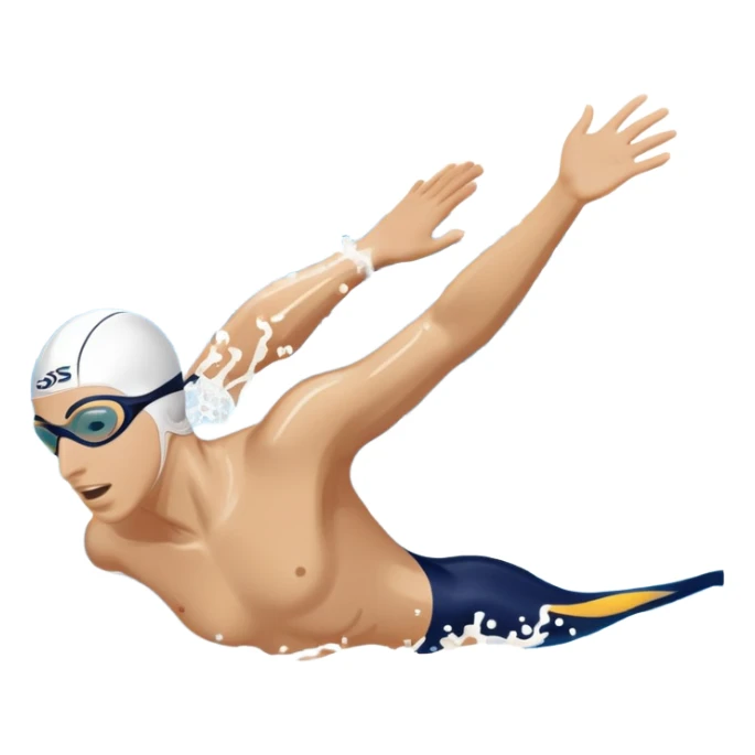 An icon featuring a swimmer in mid-stroke, cutting through the water with a strong, fluid motion. The design includes ripples around the swimmer’s body and a pool lane line in the background, symbolizing speed and technique in swimming. Transparent background highlights the grace sticker