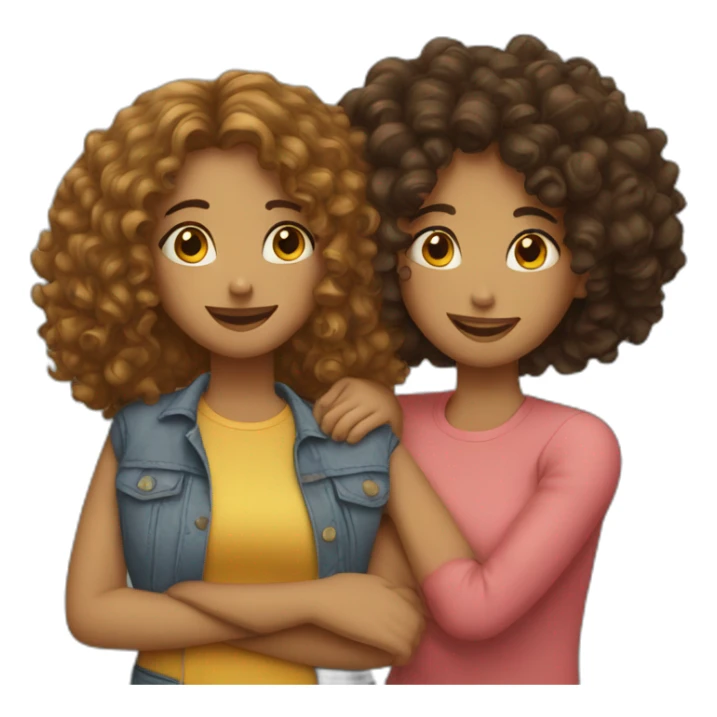 two friends girls with curly hair hugging sticker