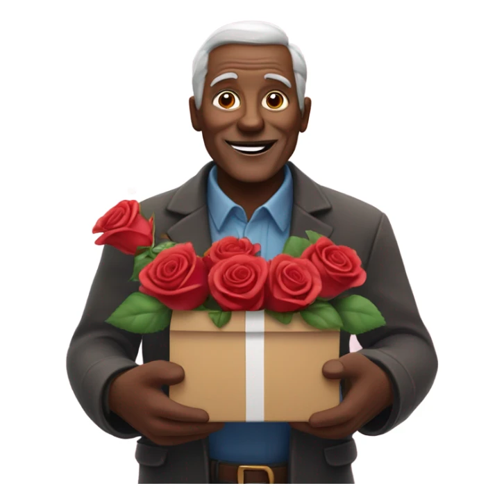 Older Man with roses and chocolates and flying hearts sticker