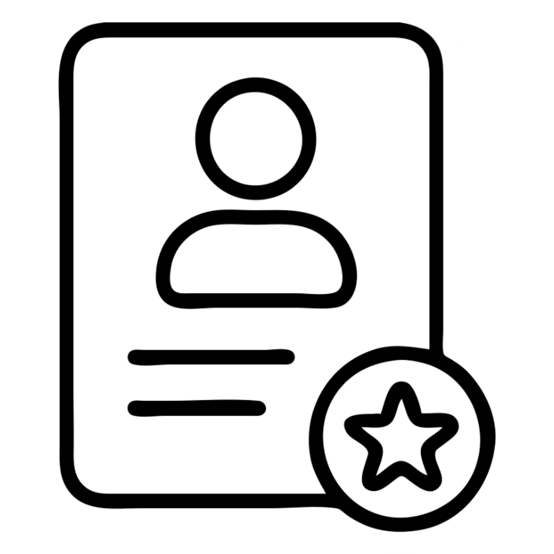 icon of a resume with a star badge and profile silhouette sticker