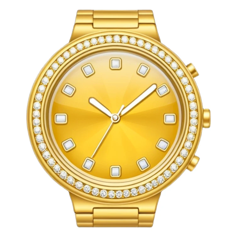Crea un reloj de oro amarillo con muchos diamantes, sin la cara de fondo sticker