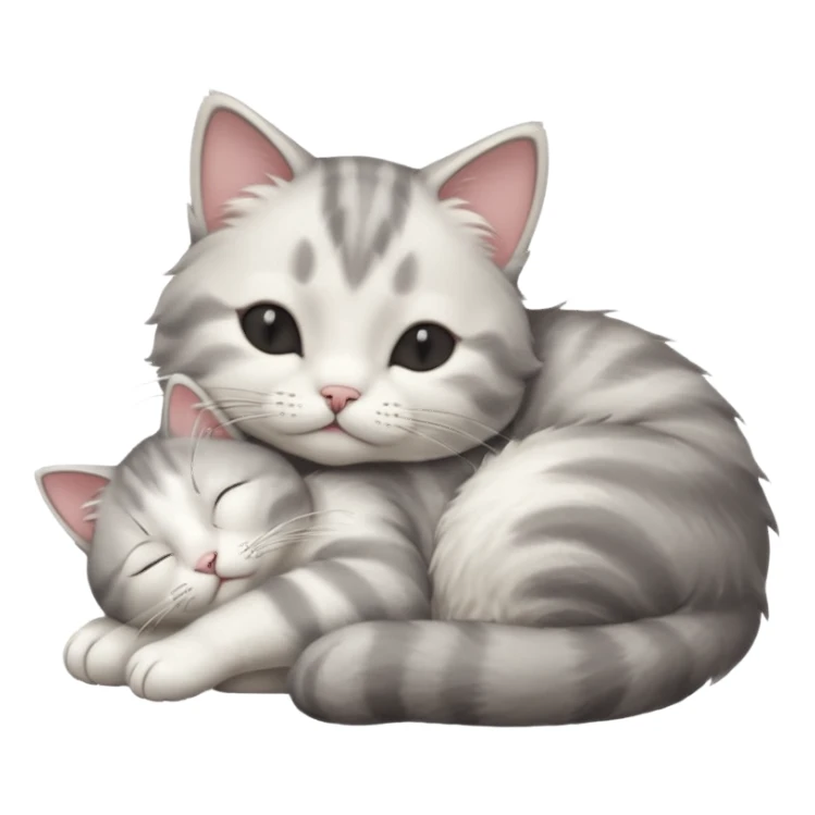 1 grey and white small cat with its eyes closed lying down leaning on its elbow with its paw curled under his head holding it up sticker