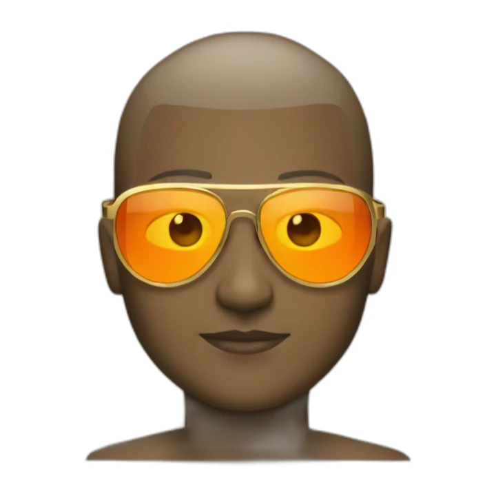buzz cut gold glasses with orange lens sticker
