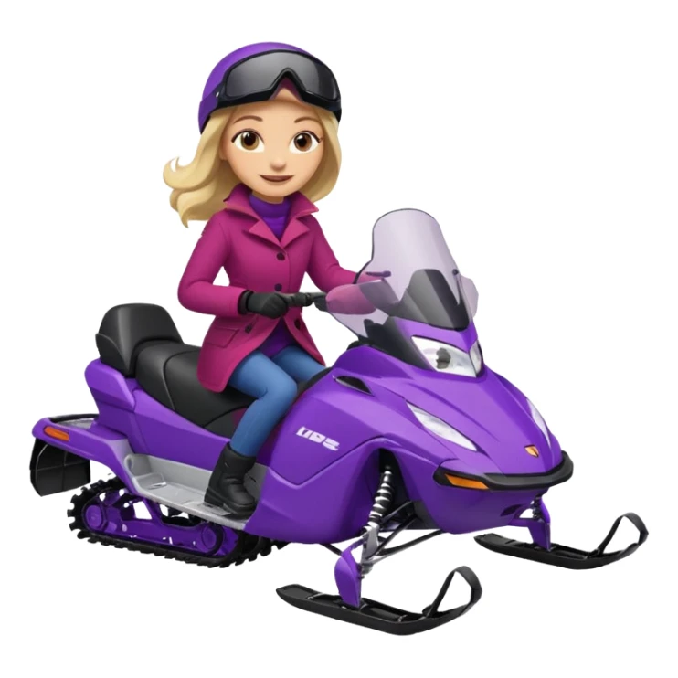 Woman on purple snowmobile wearing red coat sticker