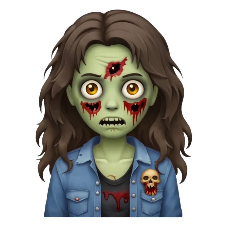 wavy brunette hair zombie emoji sticker