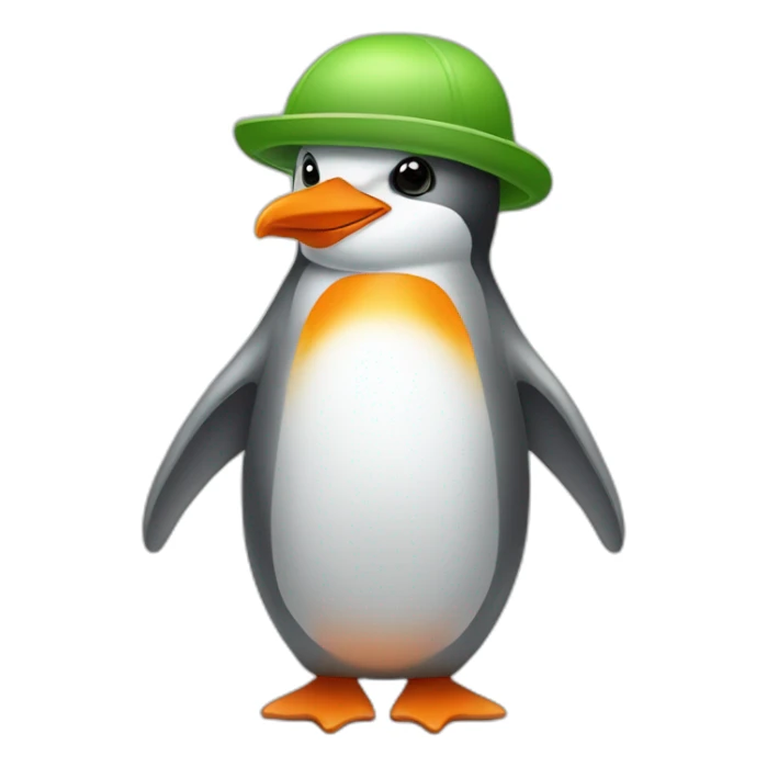 Grey and white penguin with a tangerine cap and green small nose  sticker