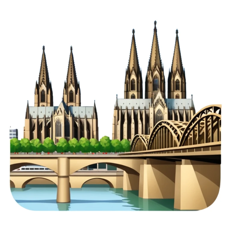 Cologne Cathedral and Hohenzollern Bridge in Köln, Germany, iconic landmarks, apple emoji style, no frame or border sticker