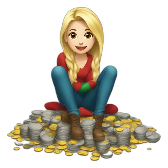 blonde christmas girl sitting on coins sticker