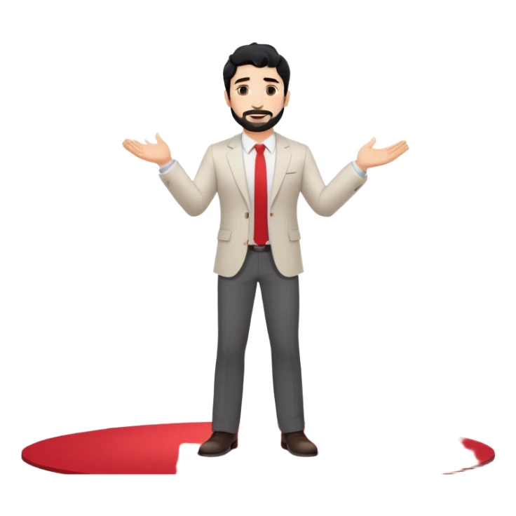 Professional 35-year-old man with black wavy hair, stubble, strong jawline, white skin tone, wearing smart casual business attire, giving a TED talk on innovation, standing on circular red carpet stage, gesturing confidently with projected slides behind him sticker