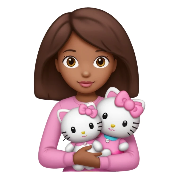 black girl with brown hair holding a hello kitty sticker