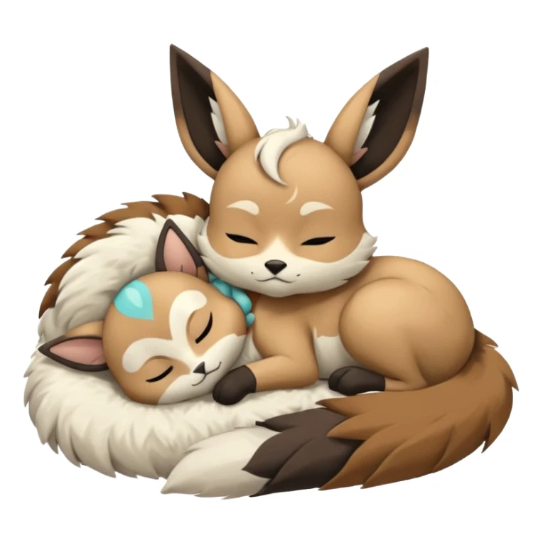 Animalistic tired sleeping snoozing snoring kawaii chibi sleepy happy glad somber mongral Meloetta-Absol-Eevee-Gatomon-Pteromon-hybrid sticker