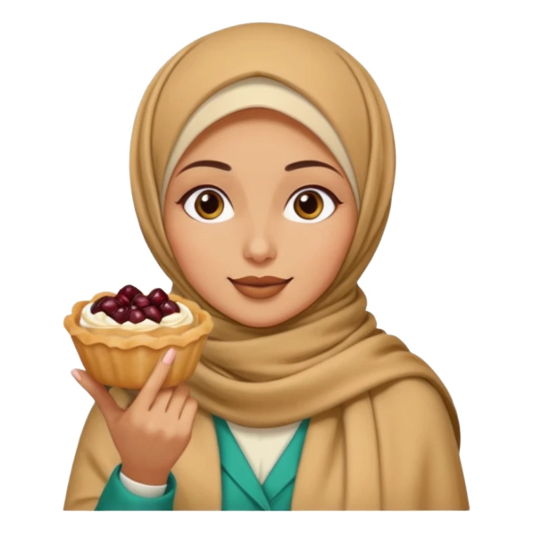 a woman wearing a pashmina hijab is eating sticker