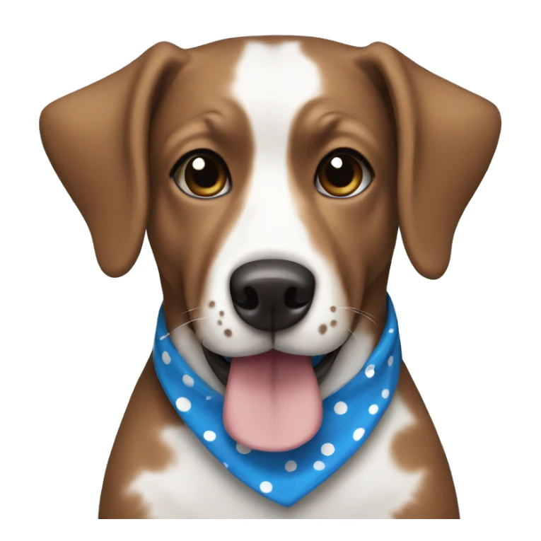 Brown and white dog wearing a blue polka dots bandana sticker