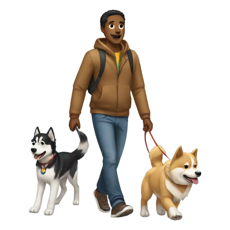 Man, walking a golden retriever and a husky sticker