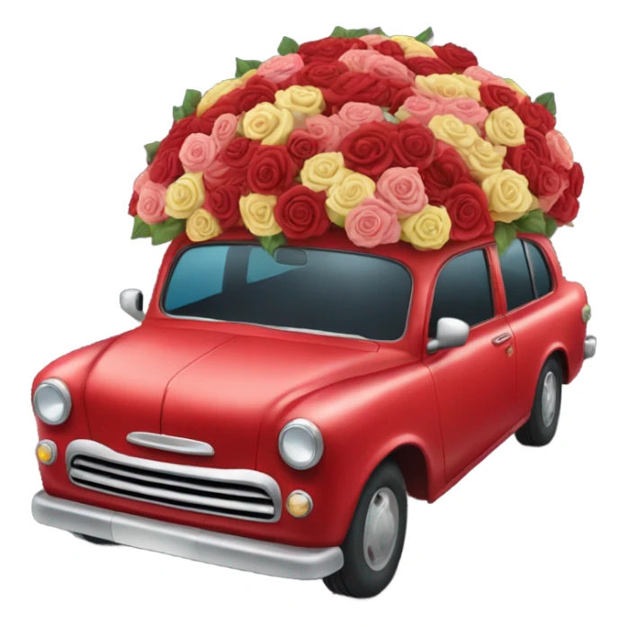 red car in the trunk many roses sticker
